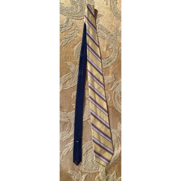 Vintage 90s Tommy Hilfiger Silk Necktie 1990s Yellow Blue Preppy Retro Hipster - Picture 2 of 5
